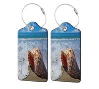 FEYUNYAN Leather Luggage Tags with Privacy Flap, 2 Pcs Travel Id Bag Tags, Seaside Conch, Waterproof Suitcase Name Badge Holders with Stainless Steel Loop for Travel, Backpack, Luggage Identification