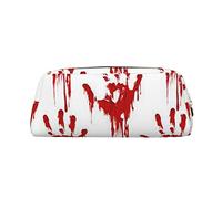 FEYUNYAN Leather Pencil Case Organizer, Premium PVC Cosmetic Bag 8x5.5x20.5cm, Bloody Handprints Pencil Pouch, Waterproof Makeup Travel Pouch with Anti-Scratch Padding for School, Office, Travel