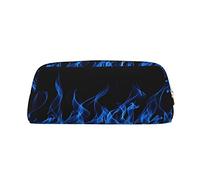 FEYUNYAN Leather Pencil Case Organizer, Premium PVC Cosmetic Bag 8x5.5x20.5cm, Blue Flame Pencil Pouch, Waterproof Makeup Travel Pouch with Anti-Scratch Padding for School, Office, Travel