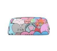 FEYUNYAN Leather Pencil Case Organizer, Premium PVC Cosmetic Bag 8x5.5x20.5cm, Colorful Heart Pencil Pouch, Waterproof Makeup Travel Pouch with Anti-Scratch Padding for School, Office, Travel