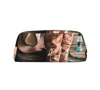 FEYUNYAN Leather Pencil Case Organizer, Premium Pvc Cosmetic Bag 8x5.5x20.5cm, Cowgirl Boots Hat In Farm Pencil Pouch, Waterproof Makeup Travel Pouch With Anti-Scratch Padding For School Office Travel