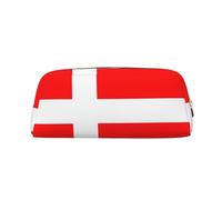 FEYUNYAN Leather Pencil Case Organizer, Premium PVC Cosmetic Bag 8x5.5x20.5cm, Denmark Danish Flag Pencil Pouch, Waterproof Makeup Travel Pouch with Anti-Scratch Padding for School, Office, Travel