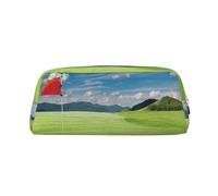 FEYUNYAN Leather Pencil Case Organizer, Premium PVC Cosmetic Bag 8x5.5x20.5cm Golf Field Flag Hole Pencil Pouch Waterproof Makeup Travel Pouch with Anti-Scratch Padding for School Office Travel