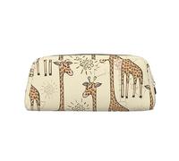 FEYUNYAN Leather Pencil Case Organizer, Premium PVC Cosmetic Bag 8x5.5x20.5cm, Hand Drawn Giraffes Pencil Pouch, Waterproof Makeup Travel Pouch with Anti-Scratch Padding for School, Office, Travel