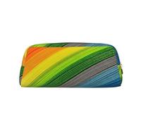 FEYUNYAN Leather Pencil Case Organizer, Premium PVC Cosmetic Bag 8x5.5x20.5cm, Rainbow Color Stripe Pencil Pouch, Waterproof Makeup Travel Pouch with Anti-Scratch Padding for School, Office, Travel