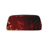 FEYUNYAN Leather Pencil Case Organizer, Premium PVC Cosmetic Bag 8x5.5x20.5cm, Red Flame Music Note Pencil Pouch, Waterproof Makeup Travel Pouch with Anti-Scratch Padding for School, Office, Travel