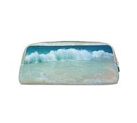 FEYUNYAN Leather Pencil Case Organizer, Premium PVC Cosmetic Bag 8x5.5x20.5cm, Serene Coastal Pencil Pouch, Waterproof Makeup Travel Pouch with Anti-Scratch Padding for School, Office, Travel