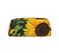 FEYUNYAN Leather Pencil Case Organizer, Premium PVC Cosmetic Bag 8x5.5x20.5cm, Sunflower Farm Pencil Pouch, Waterproof Makeup Travel Pouch with Anti-Scratch Padding for School, Office, Travel