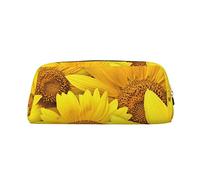 FEYUNYAN Leather Pencil Case Organizer, Premium Pvc Cosmetic Bag 8x5.5x20.5cm, Sunflowers Yellow Flowers Pencil Pouch, Waterproof Makeup Travel Pouch With Anti-Scratch Padding For School Office Travel
