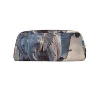 FEYUNYAN Leather Pencil Case Organizer, Premium PVC Cosmetic Bag 8x5.5x20.5cm, Two Elephants Playing Pencil Pouch, Waterproof Makeup Travel Pouch with Anti-Scratch Padding for School, Office, Travel