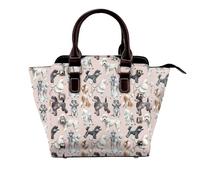 FEYUNYAN Leather Tote Bag For Women Retro Rivet Shoulder Bag Poodles Dogs Handbags Adjustable Shoulder Strap Crossbody Bag For Woman