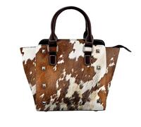 FEYUNYAN Leather Tote Bag For Women Retro Rivet Shoulder Bag Red And White Cowhide Handbags Adjustable Shoulder Strap Crossbody Bag For Woman