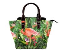 FEYUNYAN Leather Tote Bag For Women Retro Rivet Shoulder Bag Tropical Flamingo Handbags Adjustable Shoulder Strap Crossbody Bag For Woman