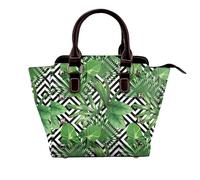 FEYUNYAN Leather Tote Bag For Women Retro Rivet Shoulder Bag Tropical Leaves Handbags Adjustable Shoulder Strap Crossbody Bag For Woman