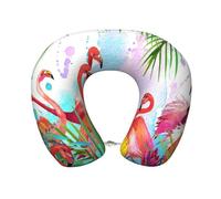 FEYUNYAN Memory Foam U-Shaped Pillow For Travel, Office & Car, Painted Flamingo, Lightweight Comfort, Ergonomic Support Neck Pillow For Airplane Sleep & Home Use
