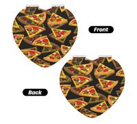 FEYUNYAN Portable Pocket Makeup Mirrors For Purse, Pizza 3d, Compact Travel Mirror For Women, Girls, Folding Small Vanity Mirrors, Dual-Sided Magnifying Cosmetic Mirror For Handbag, Heart Shape