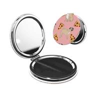 FEYUNYAN Portable Pocket Makeup Mirrors For Purse, Pug Pizza Pink, Compact Travel Mirror For Women, Girls, Folding Small Vanity Mirrors, Dual-Sided Magnifying Cosmetic Mirror For Handbag, Round Shape