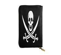 FEYUNYAN Premium Leather Long Clutch Wallet for Women, Large Capacity ID Card Organizer with Zipper Pocket, Pirate Flag Women Purse, Long Wallet Clutch for Ladies (Travel, Office, Everyday Use)