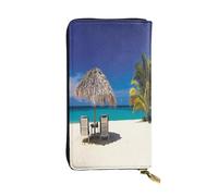 FEYUNYAN Premium Leather Long Clutch Wallet for Women, Large Capacity ID Card Organizer with Zipper Pocket, Jamaica Beach Women Purse, Long Wallet Clutch for Ladies (Travel, Office, Everyday Use)