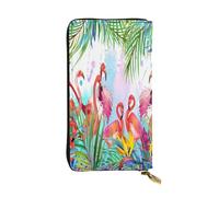 FEYUNYAN Premium Leather Long Clutch Wallet for Women, Large Capacity ID Card Organizer with Zipper Pocket, Painted Flamingo Women Purse, Long Wallet Clutch for Ladies (Travel, Office, Everyday Use)