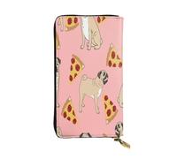 FEYUNYAN Premium Leather Long Clutch Wallet for Women, Large Capacity ID Card Organizer with Zipper Pocket, Pug Pizza Pink Women Purse, Long Wallet Clutch for Ladies (Travel, Office, Everyday Use)