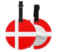 FEYUNYAN Pu Leather Luggage Tags for Suitcases 1 PCS, Round Suitcase Id Tags with Privacy Protection, Denmark Danish Flag, Travel Bag Name Tags for Women Men, Durable Personalized Travel Accessories