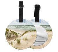 FEYUNYAN Pu Leather Luggage Tags for Suitcases 2 Pcs, Round Suitcase Id Tags with Privacy Protection, Seaside Grand Tidal, Travel Bag Name Tags for Women Men, Durable Personalized Travel Accessories