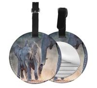FEYUNYAN Pu Leather Luggage Tags For Suitcases 2 Pcs, Round Suitcase Id Tags With Privacy Protection, Two Elephants Playing, Travel Bag Name Tags For Women Men, Durable Personalized Travel Accessories