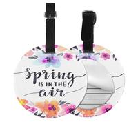 FEYUNYAN Pu Leather Luggage Tags for Suitcases 4 Pcs, Round Suitcase Id Tags with Privacy Protection, Spring is in The Air, Travel Bag Name Tags for Women Men, Durable Personalized Travel Accessories