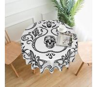 FEYUNYAN Round Tablecloth 60 Inch, Water Resistant Wrinkle Free Decorative Dining Table Cover For Indoor Outdoor, Skull, Circular Table Cloth For Kitchen Party Wedding, Fits 20-47 Inch Tables