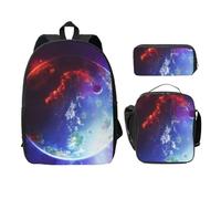 FEYUNYAN School Backpack for Girls and Boys, 3D Planet Space Stars Print School Bag Set of 3, 15 Inch Laptop Backpack, Insulated Lunch Bag, Pencil Case, Middle Schoolbag for Teen Youth Students