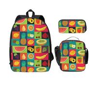 FEYUNYAN School Backpack for Girls and Boys, Art Style Fruit Print School Bag Set of 3, 15 Inch Laptop Backpack, Insulated Lunch Bag, Pencil Case, Middle Schoolbag for Teen Youth Students