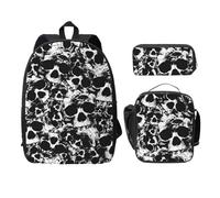 FEYUNYAN School Backpack for Girls and Boys, Black and White Human Skull Print School Bag Set of 3, 15 Inch Laptop Backpack, Insulated Lunch Bag, Pencil Case, Middle Schoolbag for Teen Youth Students
