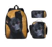 FEYUNYAN School Backpack for Girls and Boys, Black German Shepherd Dog Print School Bag Set of 3, 15 Inch Laptop Backpack, Insulated Lunch Bag, Pencil Case, Middle Schoolbag for Teen Youth Students