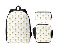 FEYUNYAN School Backpack for Girls and Boys, Blossoming Sunflower Print School Bag Set of 3, 15 Inch Laptop Backpack, Insulated Lunch Bag, Pencil Case, Middle Schoolbag for Teen Youth Students