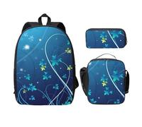 FEYUNYAN School Backpack for Girls and Boys, Blue Mini Flower Swirl Print School Bag Set of 3, 15 Inch Laptop Backpack, Insulated Lunch Bag, Pencil Case, Middle Schoolbag for Teen Youth Students