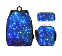 FEYUNYAN School Backpack for Girls and Boys, Blue Shining Stars Print School Bag Set of 3, 15 Inch Laptop Backpack, Insulated Lunch Bag, Pencil Case, Middle Schoolbag for Teen Youth Students