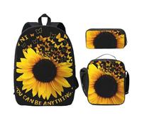 FEYUNYAN School Backpack for Girls and Boys, Butterfly and Sunflower Print School Bag Set of 3, 15 Inch Laptop Backpack, Insulated Lunch Bag, Pencil Case, Middle Schoolbag for Teen Youth Students