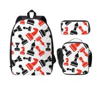 FEYUNYAN School Backpack for Girls and Boys, Chess Pattern Print School Bag Set of 3, 15 Inch Laptop Backpack, Insulated Lunch Bag, Pencil Case, Middle Schoolbag for Teen Youth Students