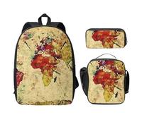 FEYUNYAN School Backpack for Girls and Boys, Colorful Map Print School Bag Set of 3, 15 Inch Laptop Backpack, Insulated Lunch Bag, Pencil Case, Middle Schoolbag for Teen Youth Students