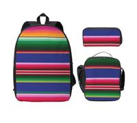 FEYUNYAN School Backpack for Girls and Boys, Colorful Mexican Stripes Print School Bag Set of 3, 15 Inch Laptop Backpack, Insulated Lunch Bag, Pencil Case, Middle Schoolbag for Teen Youth Students