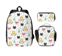 FEYUNYAN School Backpack For Girls And Boys, Colorful Simple Cute Animals Print School Bag Set Of 3, 15 Inch Laptop Backpack, Insulated Lunch Bag, Pencil Case, Middle Schoolbag For Teen Youth Students