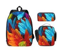 FEYUNYAN School Backpack for Girls and Boys, Colorful Sunflower Print School Bag Set of 3, 15 Inch Laptop Backpack, Insulated Lunch Bag, Pencil Case, Middle Schoolbag for Teen Youth Students