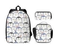 FEYUNYAN School Backpack for Girls and Boys, Cute Penguin Print School Bag Set of 3, 15 Inch Laptop Backpack, Insulated Lunch Bag, Pencil Case, Middle Schoolbag for Teen Youth Students