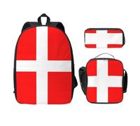 FEYUNYAN School Backpack for Girls and Boys, Denmark Danish Flag Print School Bag Set of 3, 15 Inch Laptop Backpack, Insulated Lunch Bag, Pencil Case, Middle Schoolbag for Teen Youth Students