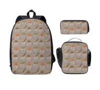FEYUNYAN School Backpack for Girls and Boys, Egg Cup Noodle Ramen Print School Bag Set of 3, 15 Inch Laptop Backpack, Insulated Lunch Bag, Pencil Case, Middle Schoolbag for Teen Youth Students