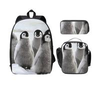 FEYUNYAN School Backpack for Girls and Boys, Emperor Penguin Print School Bag Set of 3, 15 Inch Laptop Backpack, Insulated Lunch Bag, Pencil Case, Middle Schoolbag for Teen Youth Students
