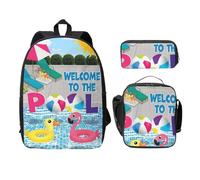 FEYUNYAN School Backpack for Girls and Boys, Flamingo and Swimming Pool Print School Bag Set of 3, 15 Inch Laptop Backpack, Insulated Lunch Bag, Pencil Case, Middle Schoolbag for Teen Youth Students
