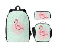 FEYUNYAN School Backpack for Girls and Boys, Flamingos Print School Bag Set of 3, 15 Inch Laptop Backpack, Insulated Lunch Bag, Pencil Case, Middle Schoolbag for Teen Youth Students