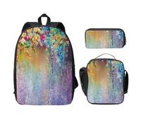 FEYUNYAN School Backpack for Girls and Boys, Floral Shrubs Print School Bag Set of 3, 15 Inch Laptop Backpack, Insulated Lunch Bag, Pencil Case, Middle Schoolbag for Teen Youth Students